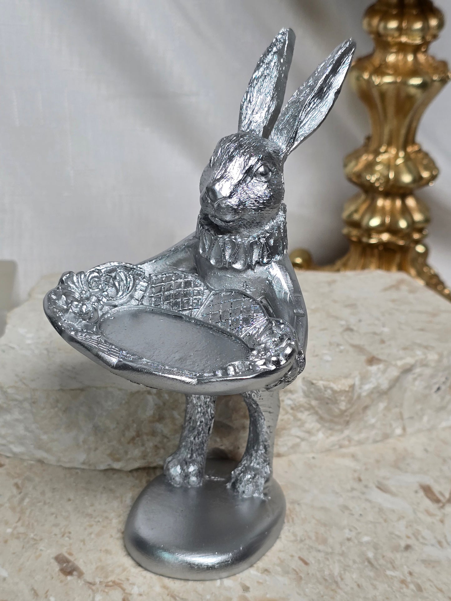 Silver Resin Rabbit Display Stand