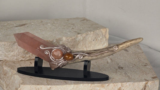 Rose Quartz Deer Antler Wand