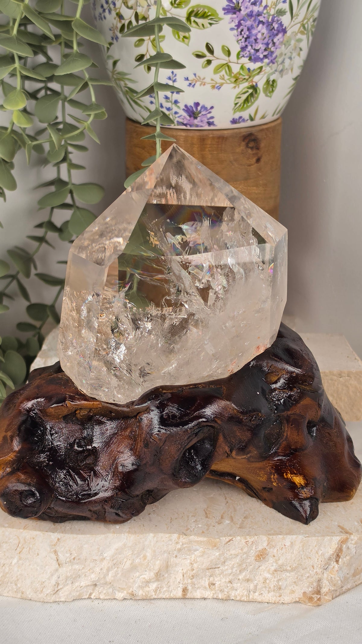 XL Clear Quartz Point with Wood Stand
