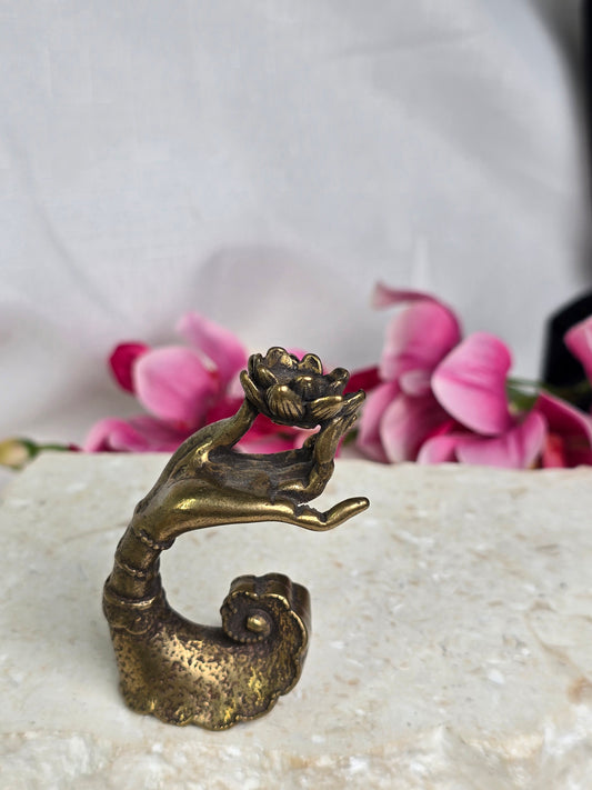 Large Bronze Lotus Hand Insence cone Burner Stand