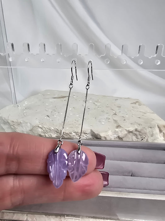 Purple Jade Leaf Sterling Silver hook Earrings