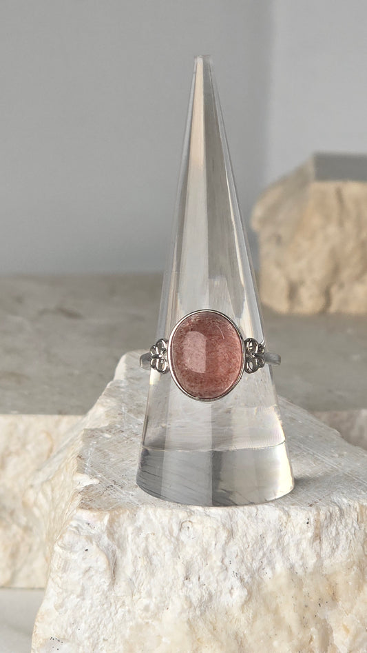 Strawberry Quartz Sterling Silver Ring adjustable band
