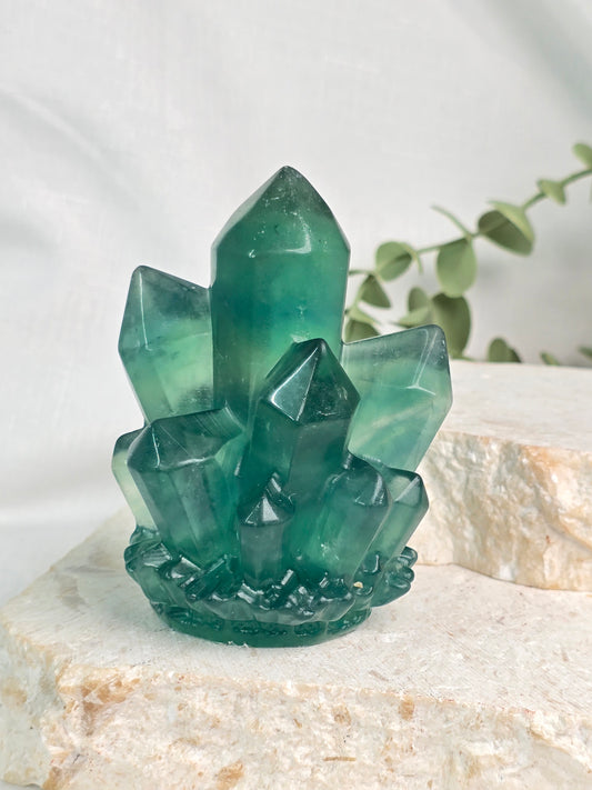 Green Fluorite Cluster Carving