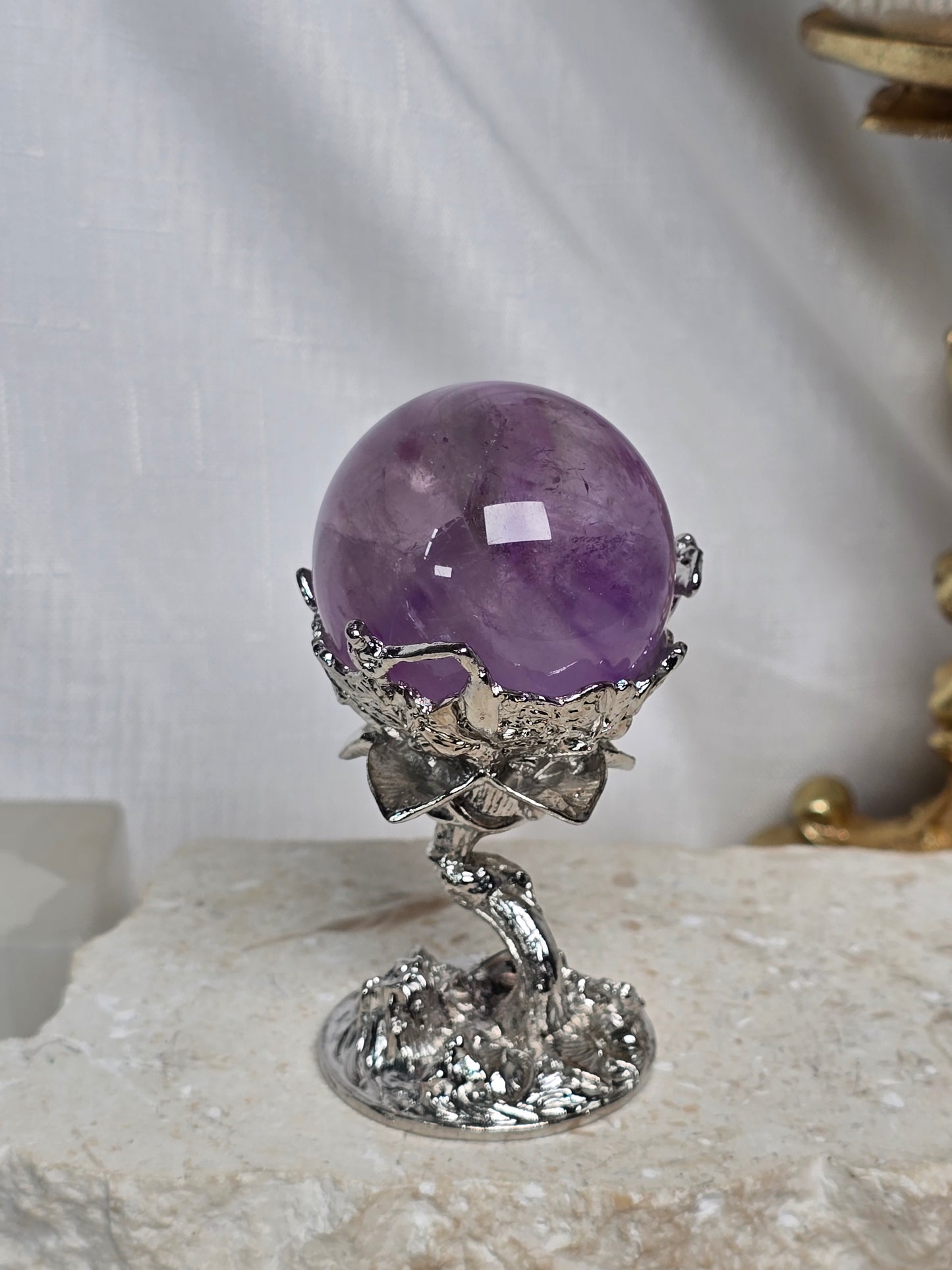 Silver Lotus Flower Sphere stand