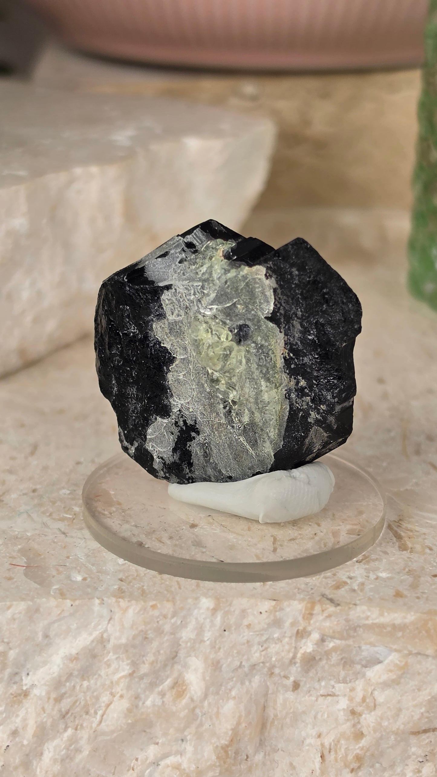 Black Tourmaline with Hyalite Specimen