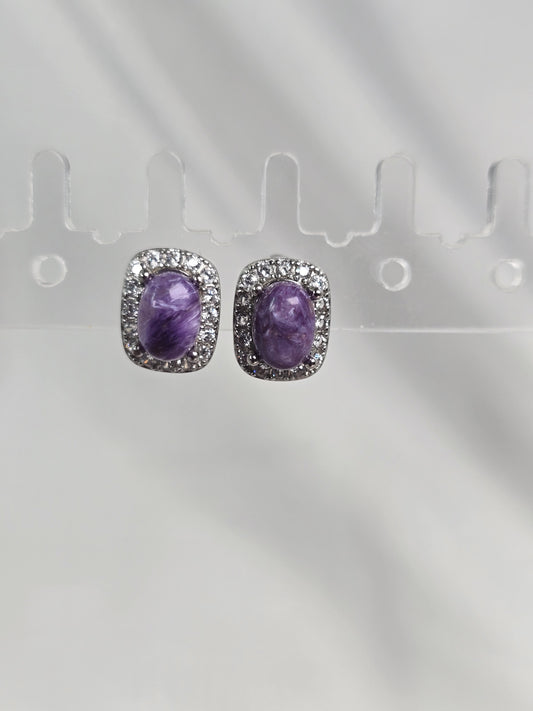 Charoite Sterling Silver stud Earrings