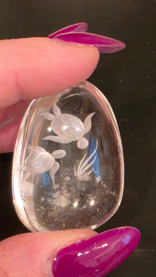 Collectors Hand Etched Garden Quartz - Turtles