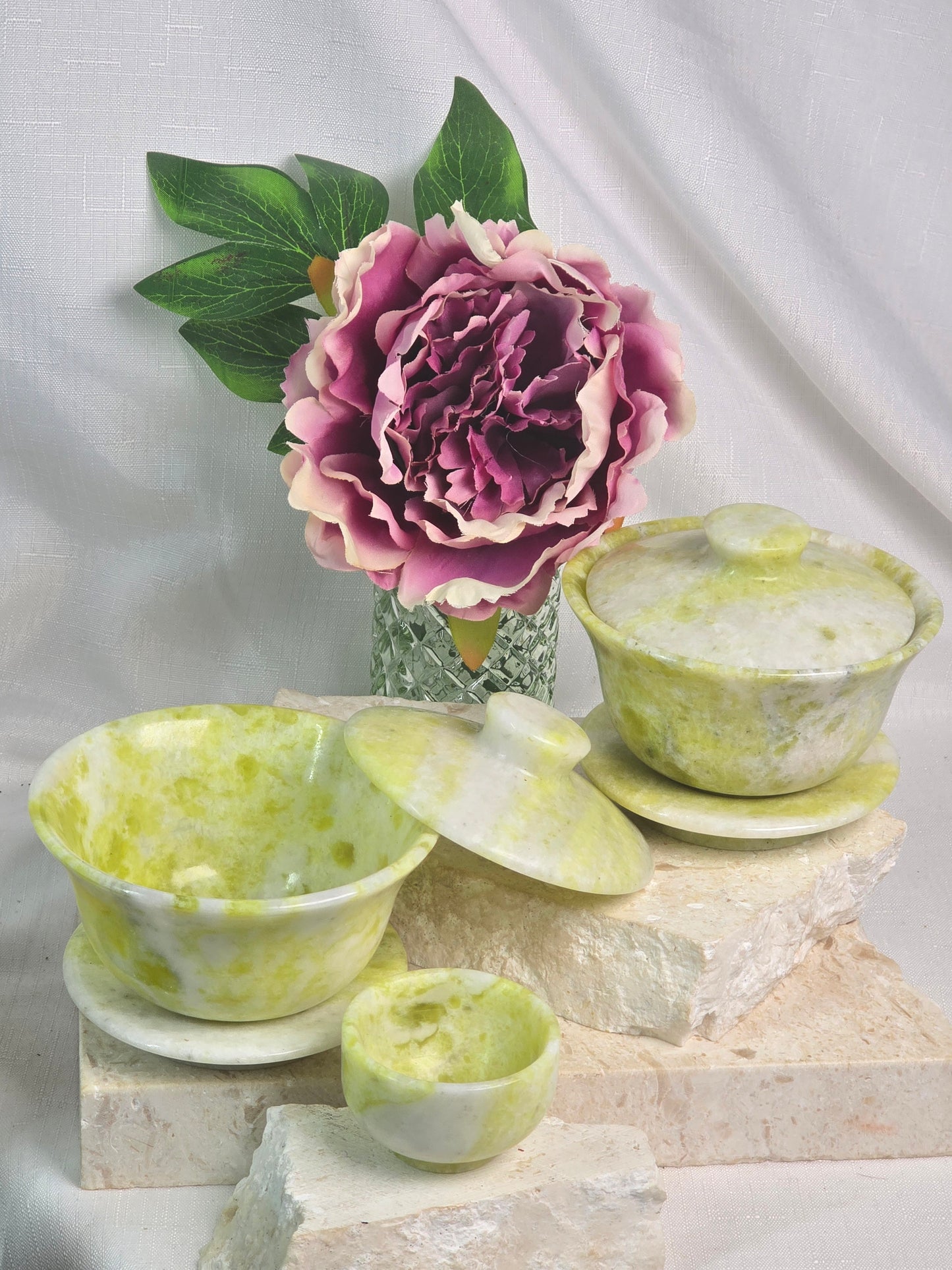 Jade Bowl/Lid/Saucer Set