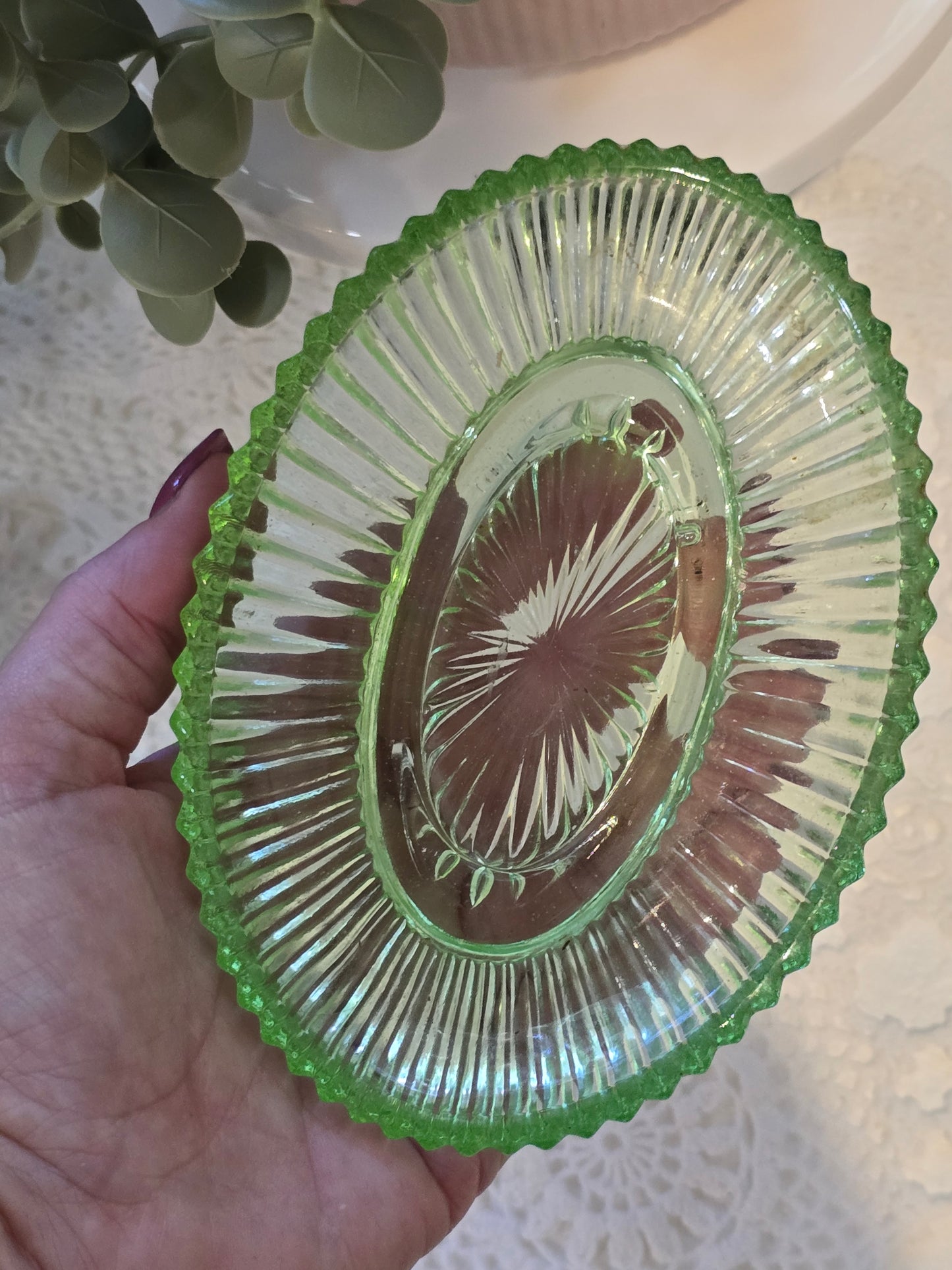 Antique Green Glass Dish