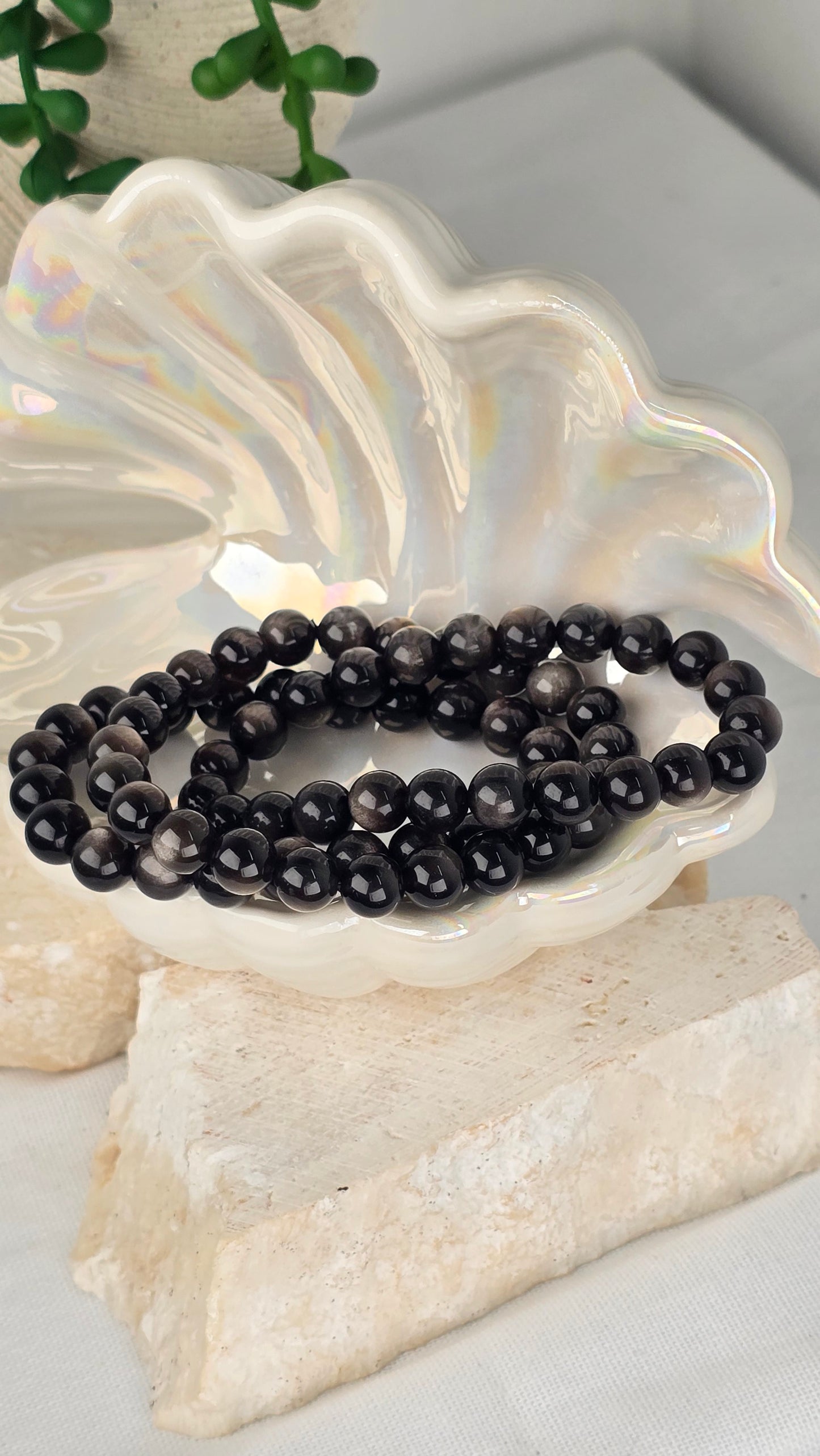 Silver Sheen Obsidian Agate Bracelet