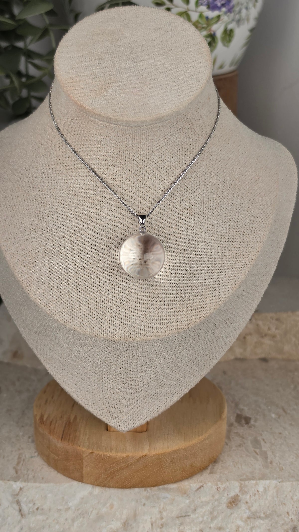 AAA Grade Clear Quartz Sphere Pendant & sterling silver chain