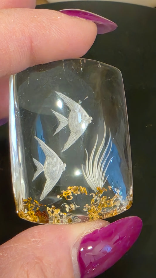 Collectors Hand Etched Garden Quartz - Angel Fish