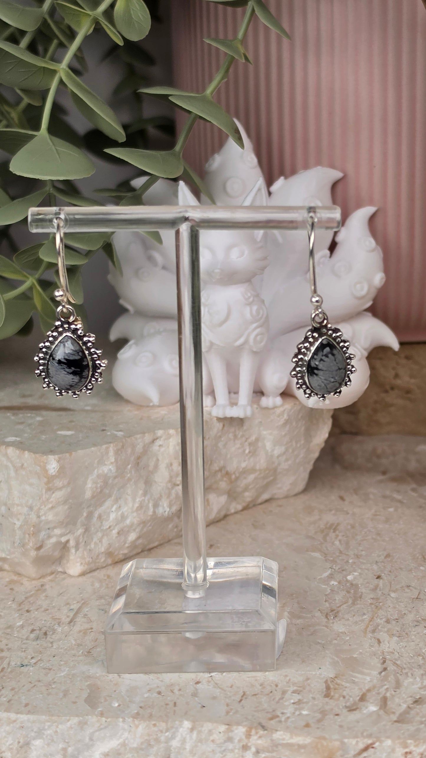 Sterling Silver Snowflake Obsidian Earrings