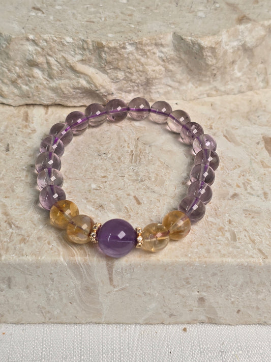 Amethyst & Citrine with gold accents  6mm Bead Bracelet