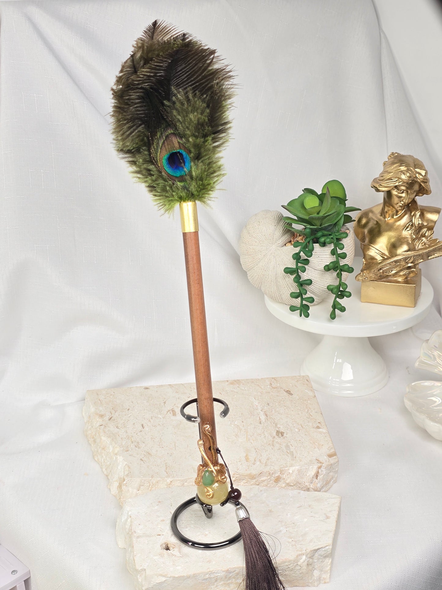 Lemon Quartz tipped Peacock Feather Bessom