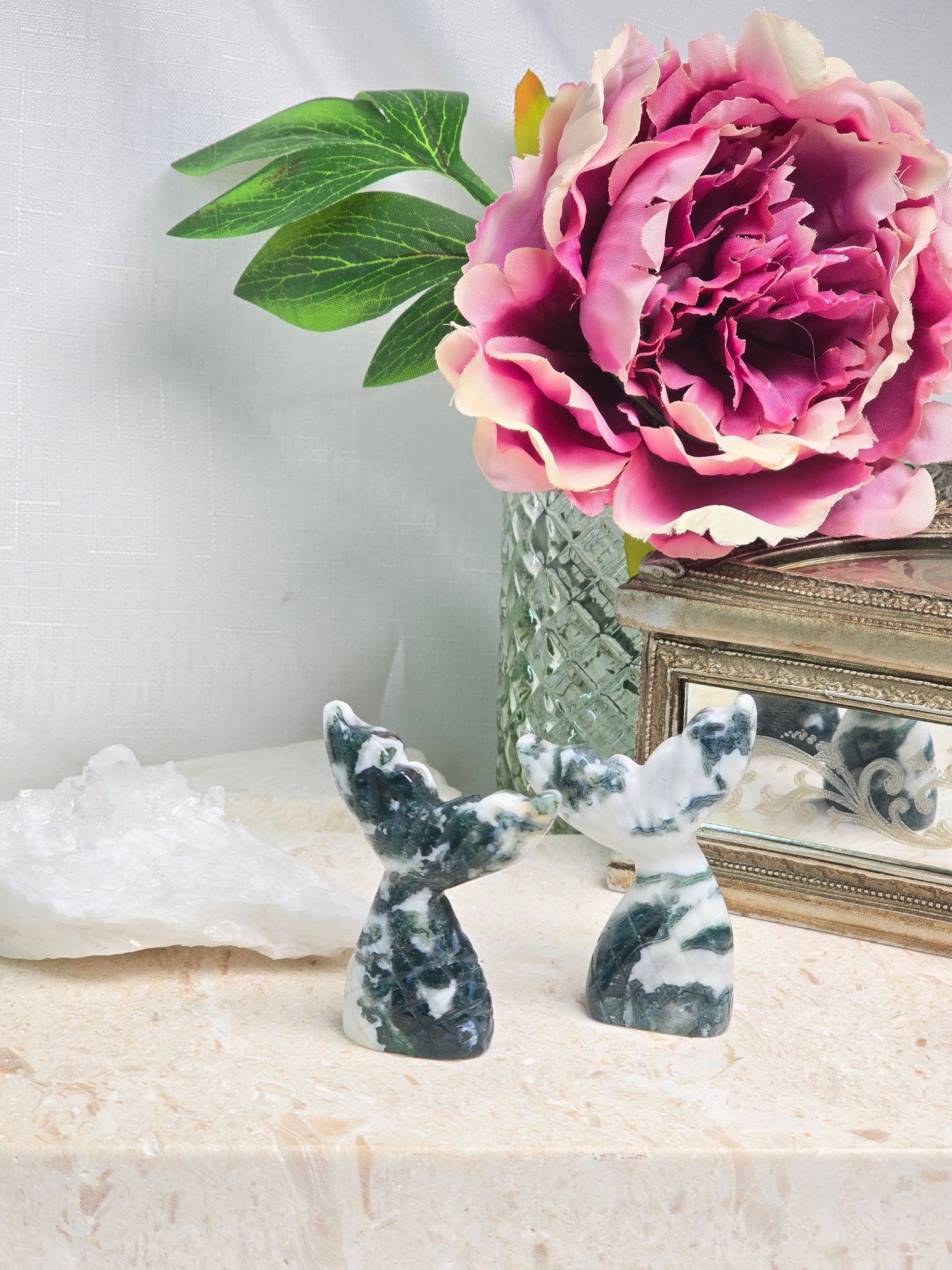 Moss Agate Whale Tails