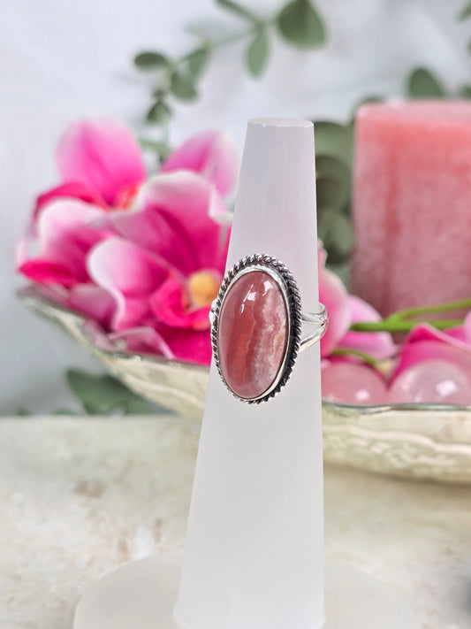 Rhodochrosite Sz 6.5 Sterling Silver Set Ring