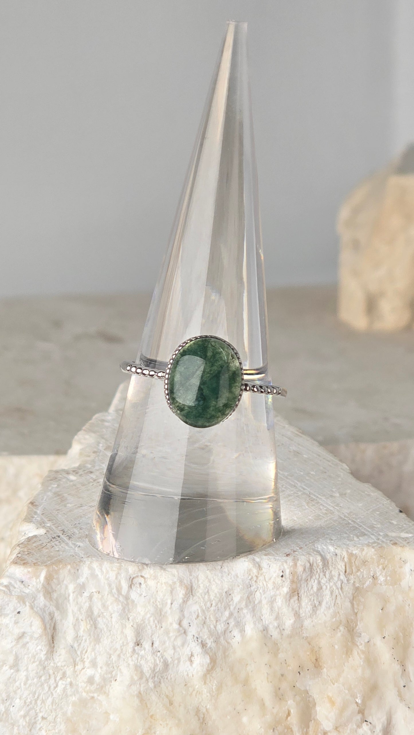 Moss Agate Sterling Silver Ring adjustable band