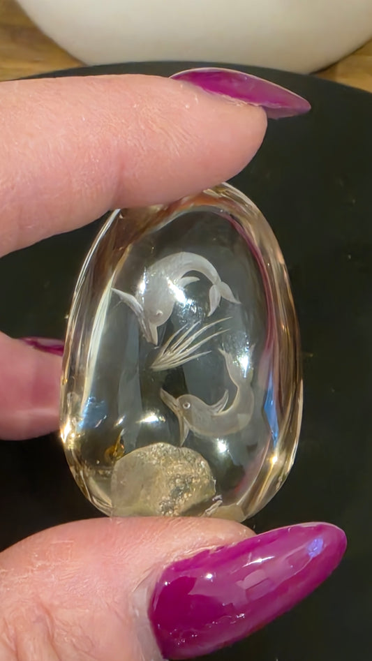 Collectors Hand Etched Garden Quartz - Dolphins