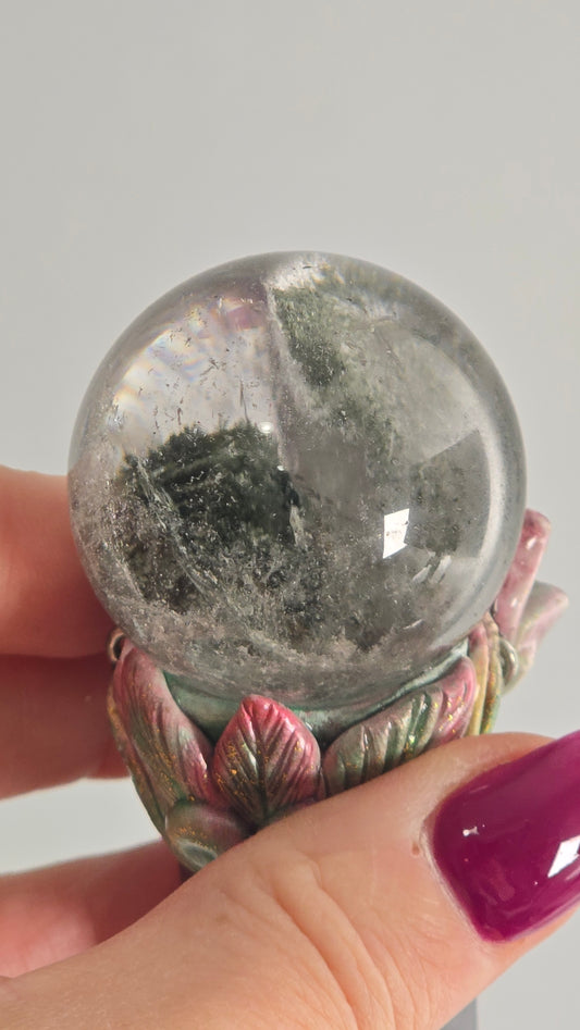 Garden Quartz Sphere & Obsidian Wand