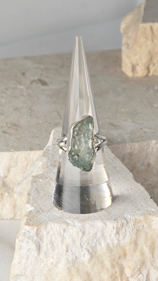 Raw Aquamarine Sterling Silver Ring Size 6.5