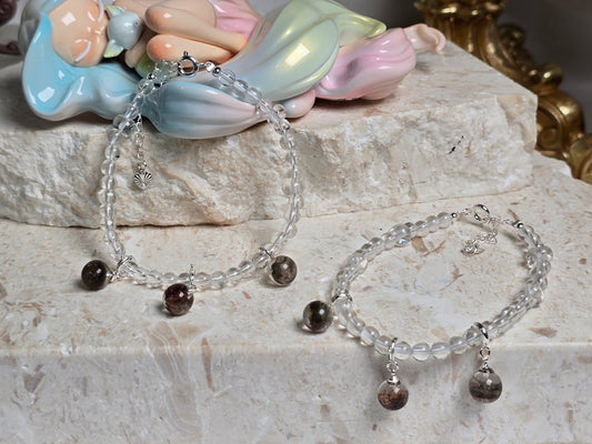 Clear Quartz with Garden Quartz charm 4mm Bead Bracelet