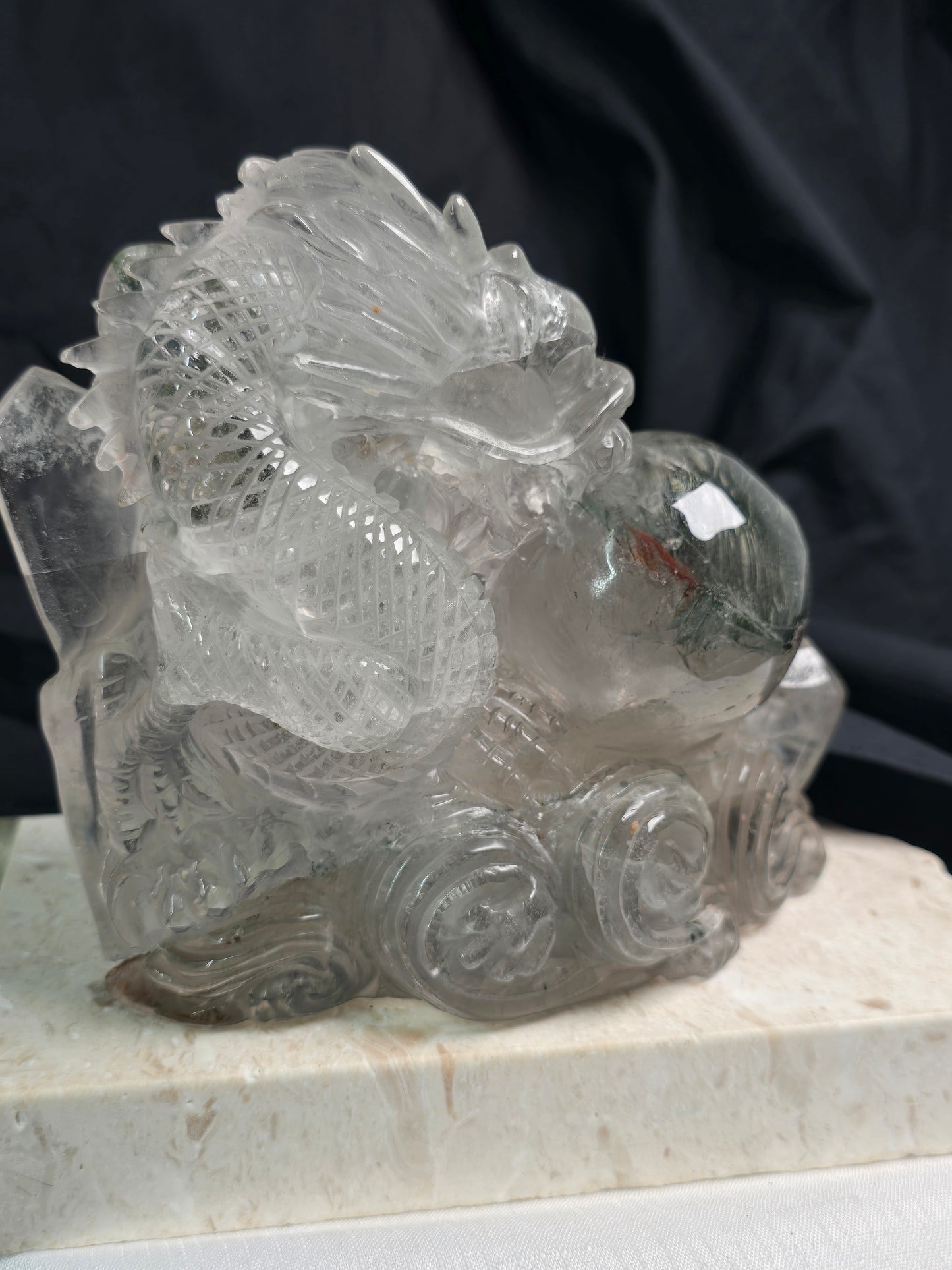 AAAA+ Grade Hand Carved Garden Quartz Dragon with Sphere