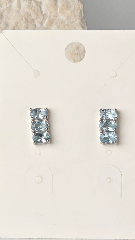 Aquamarine Earrings Sterling Silver Studs