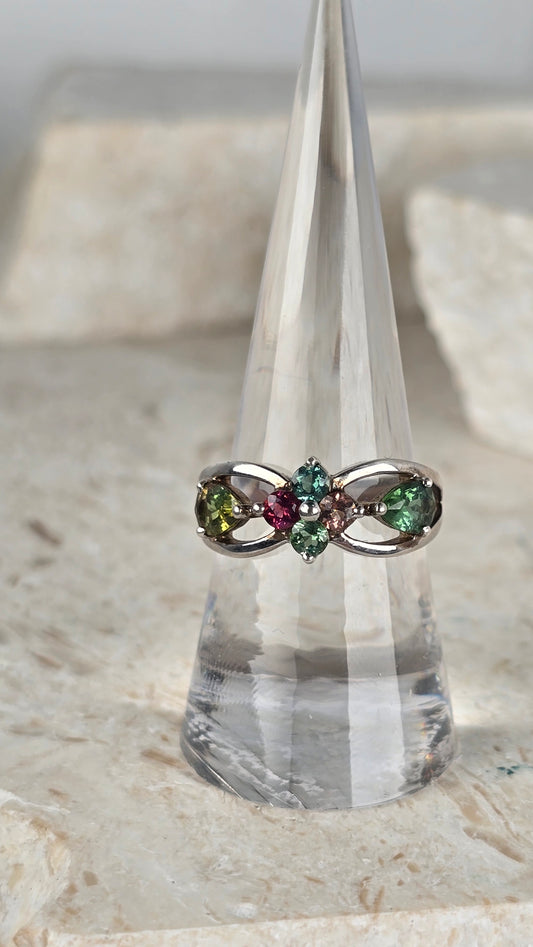 Multi Colour Tourmaline Ring Sterling Silver Size 7.5