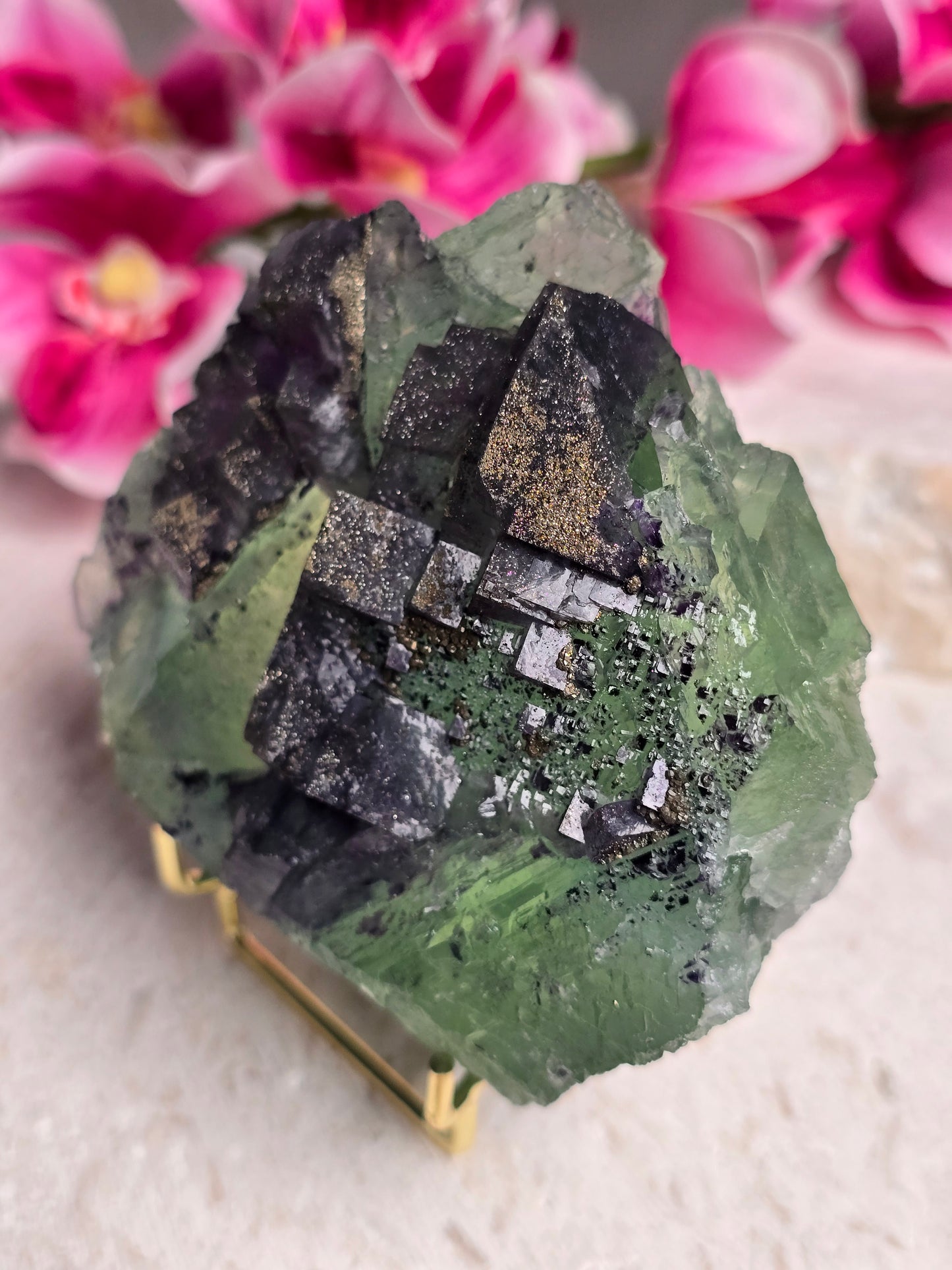 Mongolian Cubic Black/Green Fluorite Cluster with Pyrite Growth
