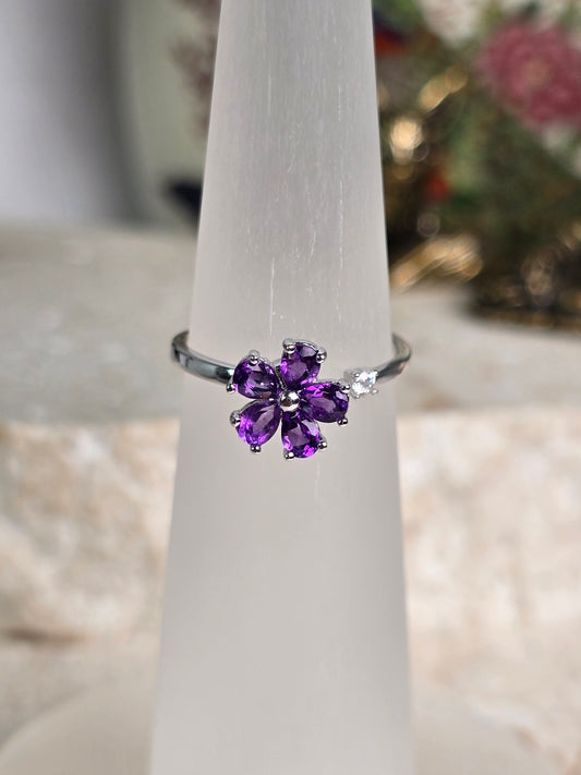 Single Flower Sterling Silver adjustable Spinner rings