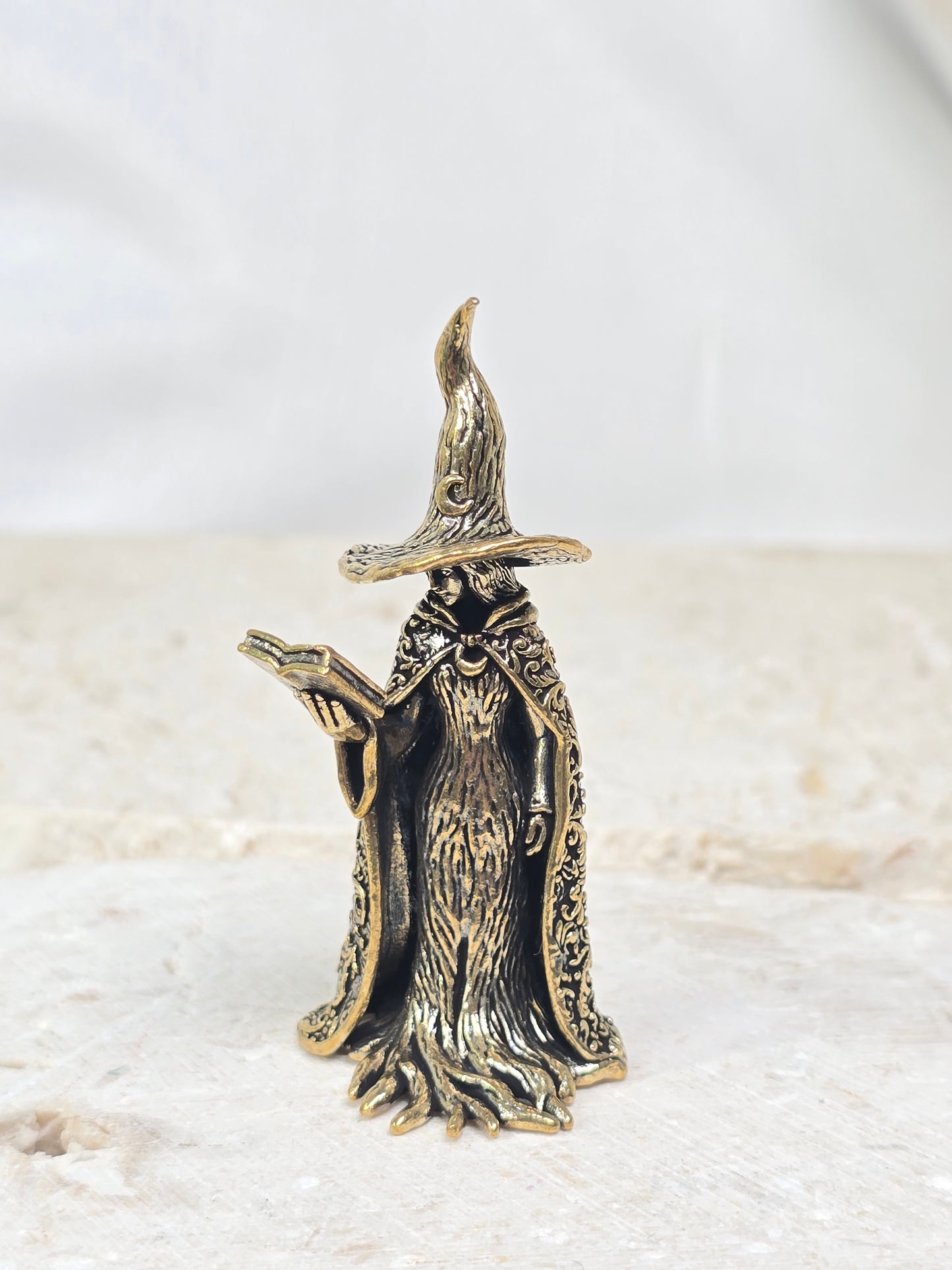 Brass Book Witch Statue