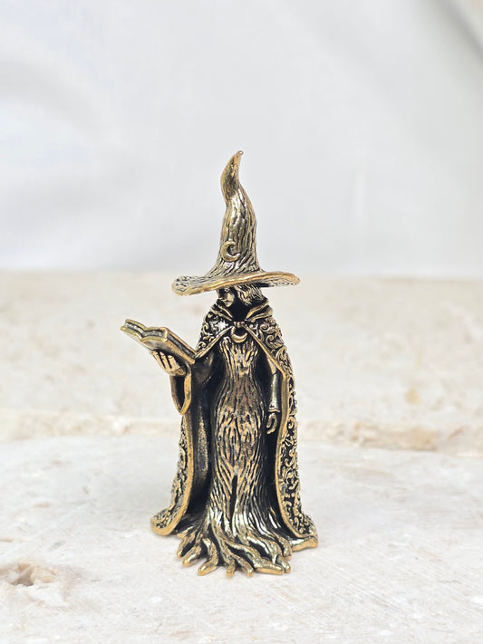 Brass Book Witch Statue