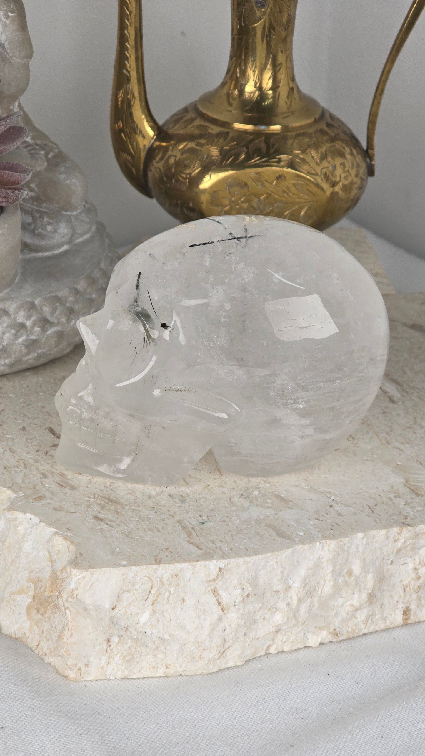 Clear Quartz with Black Tourmaline Skull