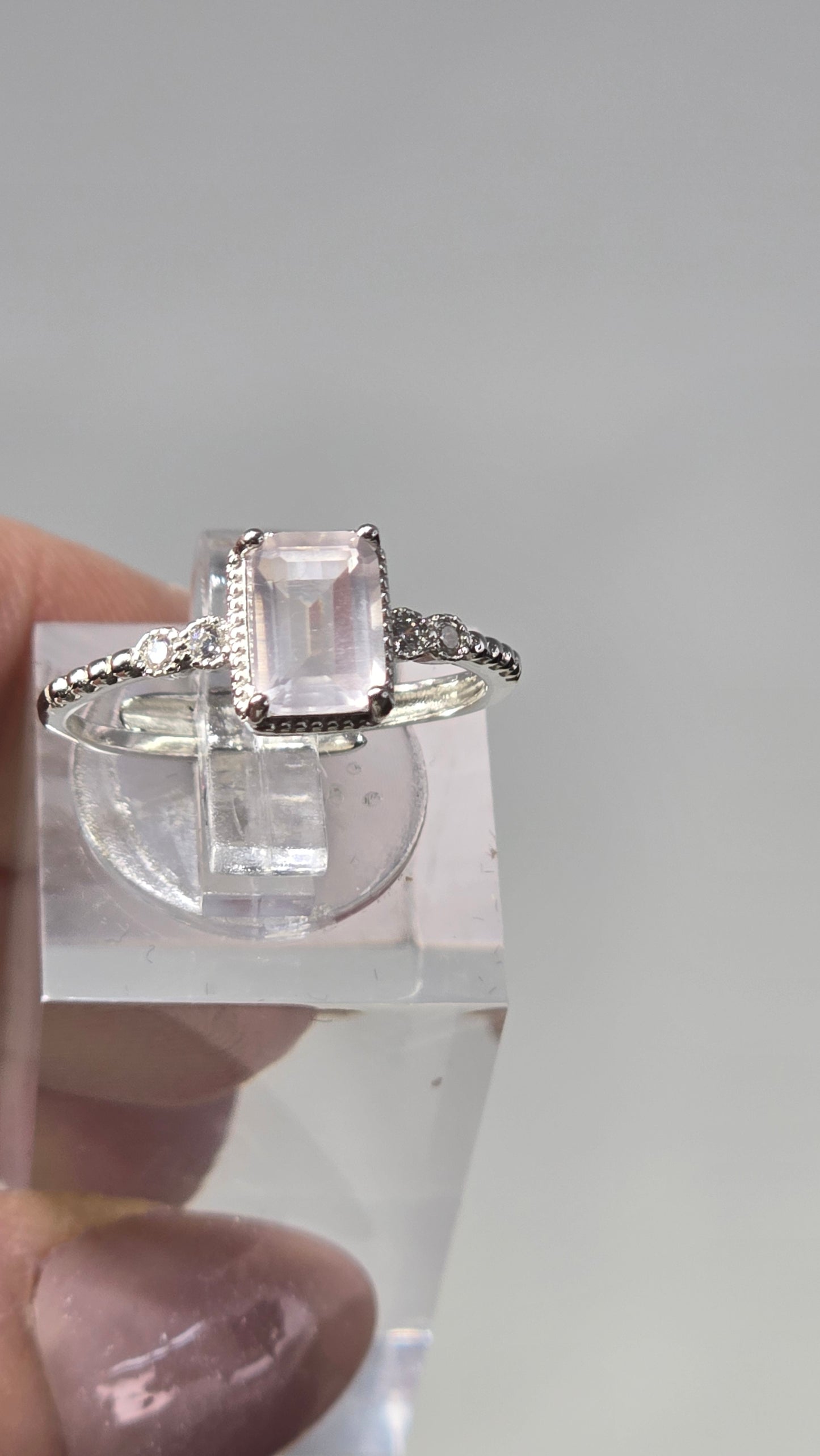 Rose Quartz Sterling Silver Ring adjustable band