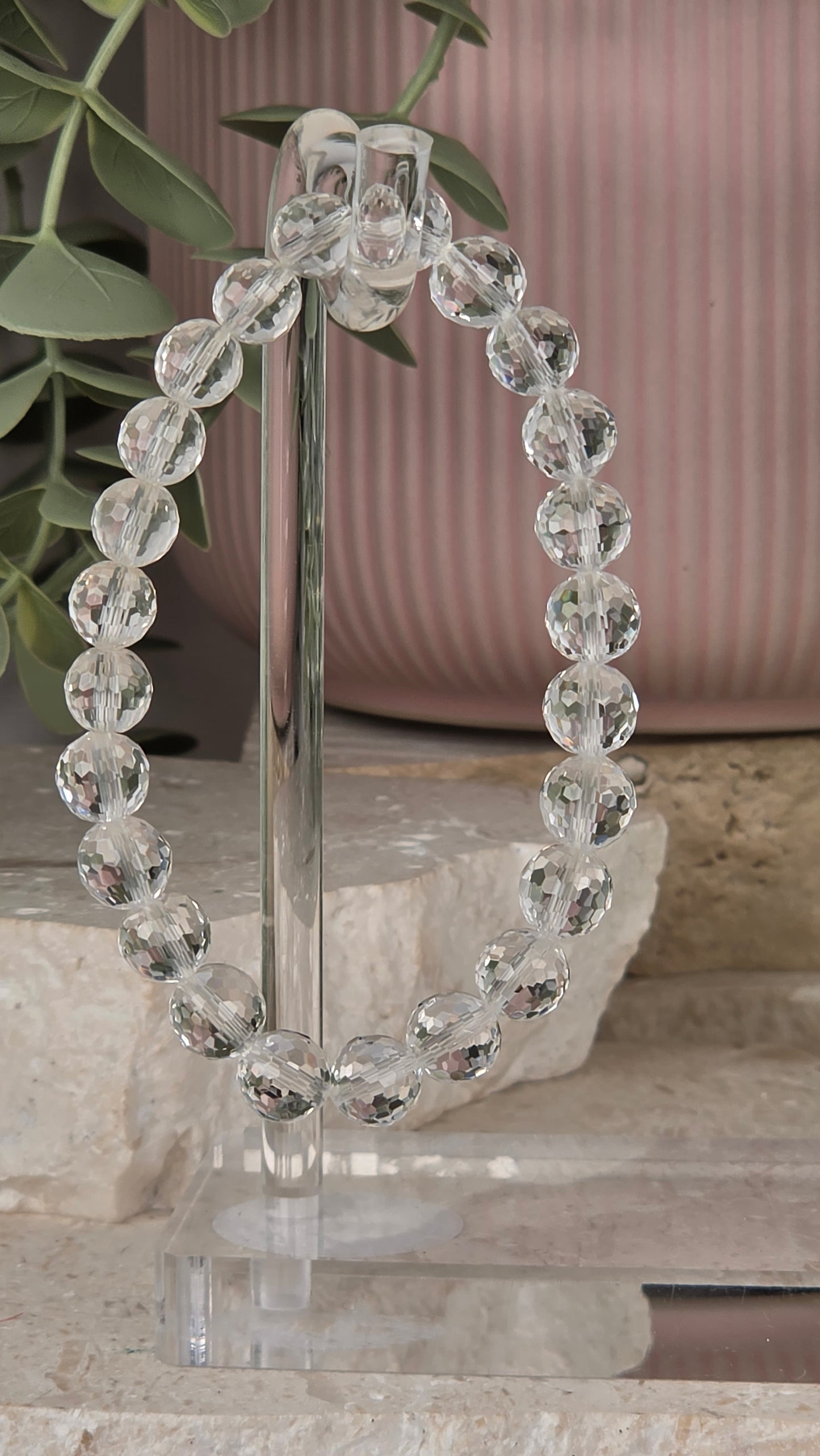 Gem grade faceted Clear Quartz 7mm Bracelet