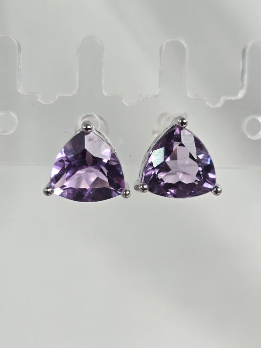 Amethyst cushion cut Sterling Silver stud Earrings