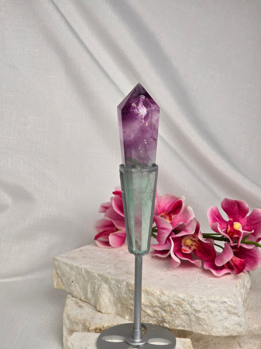 Watermelon Fluorite Point on Stand