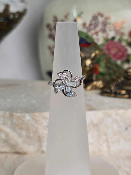 Double Flower Sterling Silver adjustable Spinner rings