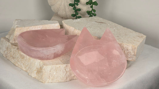 Rose quartz large cat bowl
