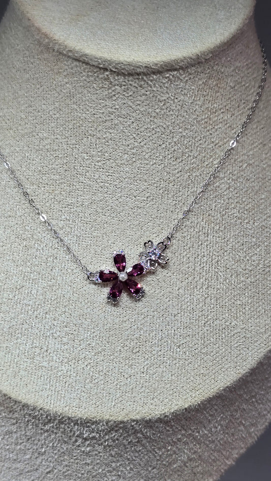 Pink Garnet & Freshwater Pearl Sterling Silver Necklace