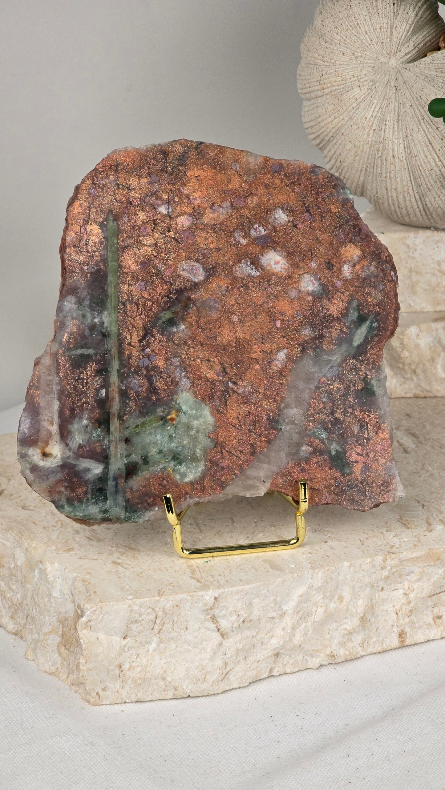 Sunstone/iolite & green Tourmaline slab