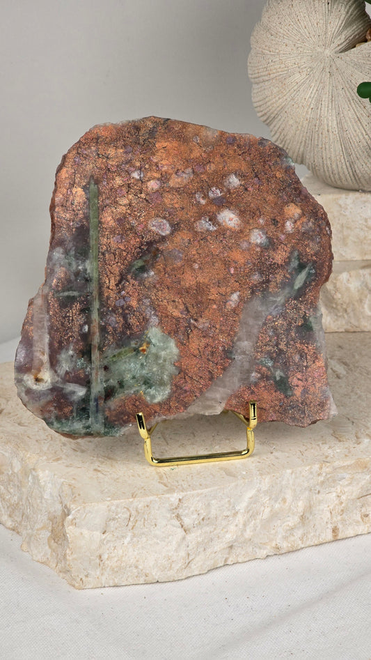 Sunstone/iolite & green Tourmaline slab