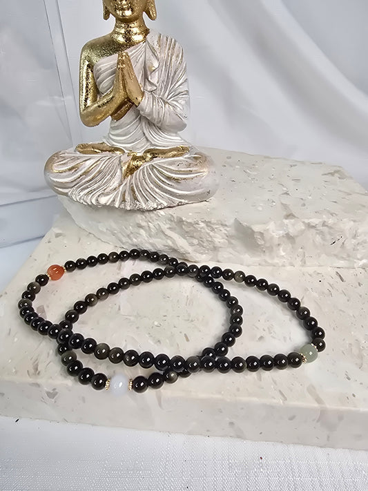 Gold Sheen Obsidian 3 circle bracelet