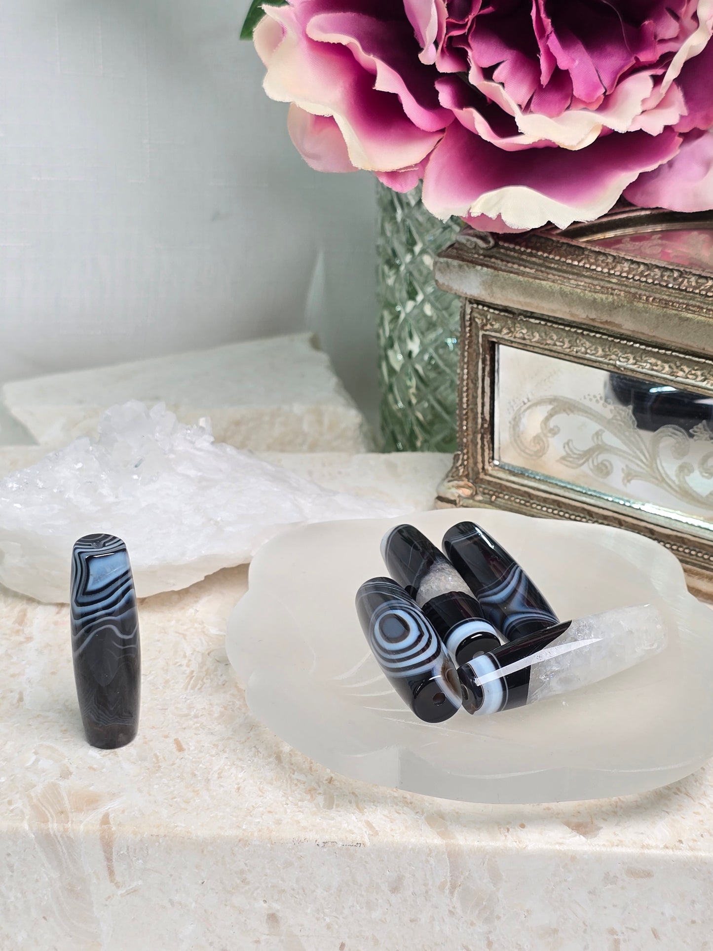 Black Onyx Long Tumble Stone/Bead