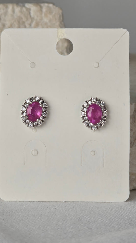 Pink Sapphire Earrings Sterling Silver Studs