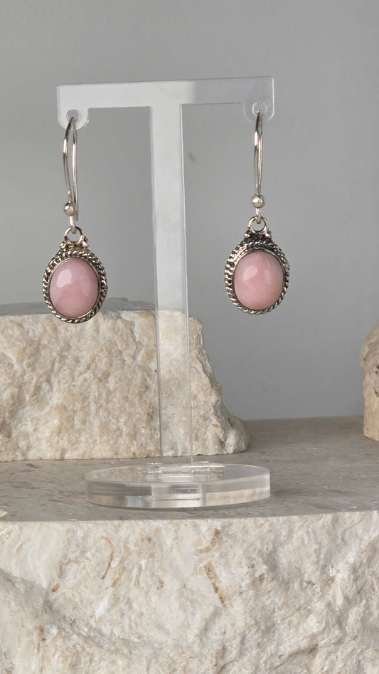 Pink Opal Earrings Sterling Silver