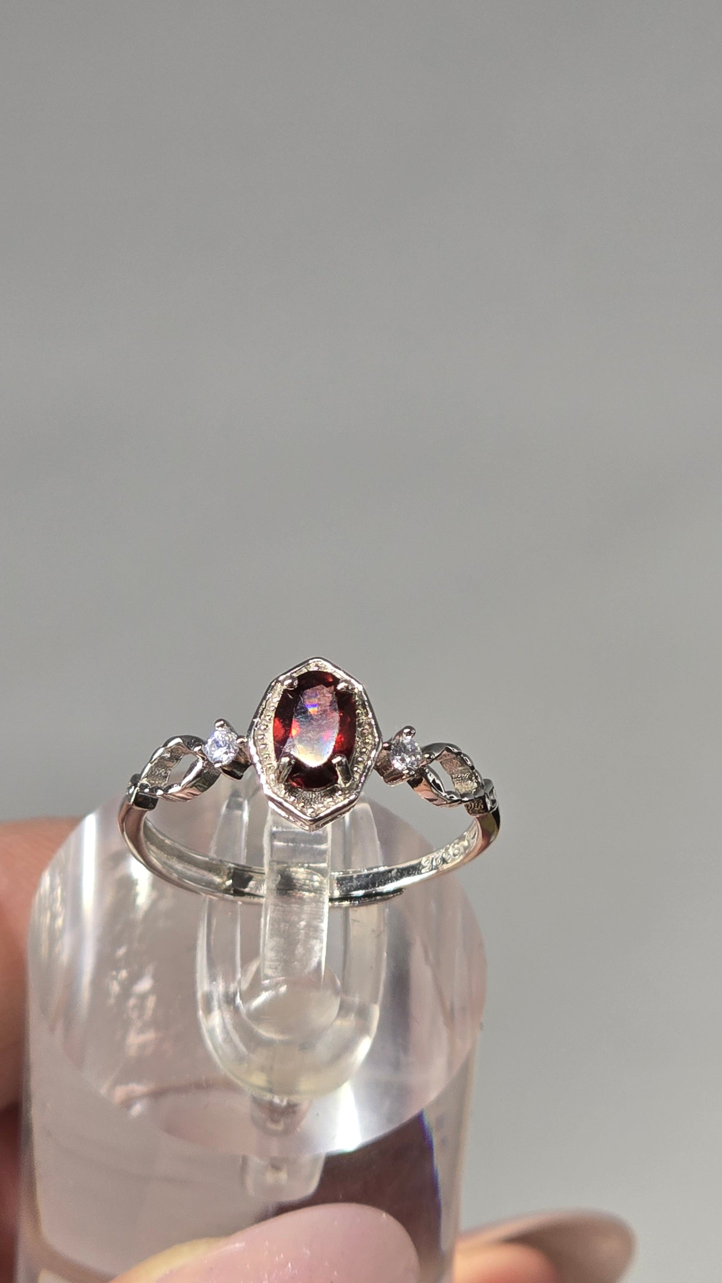 Garnet Sterling Silver Ring adjustable band