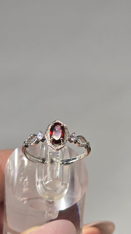 Garnet Sterling Silver Ring adjustable band