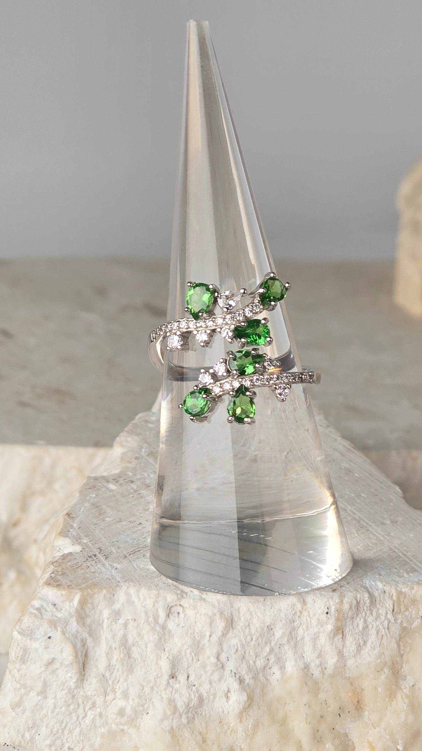 Tsavorite Sterling Silver Ring adjustable band